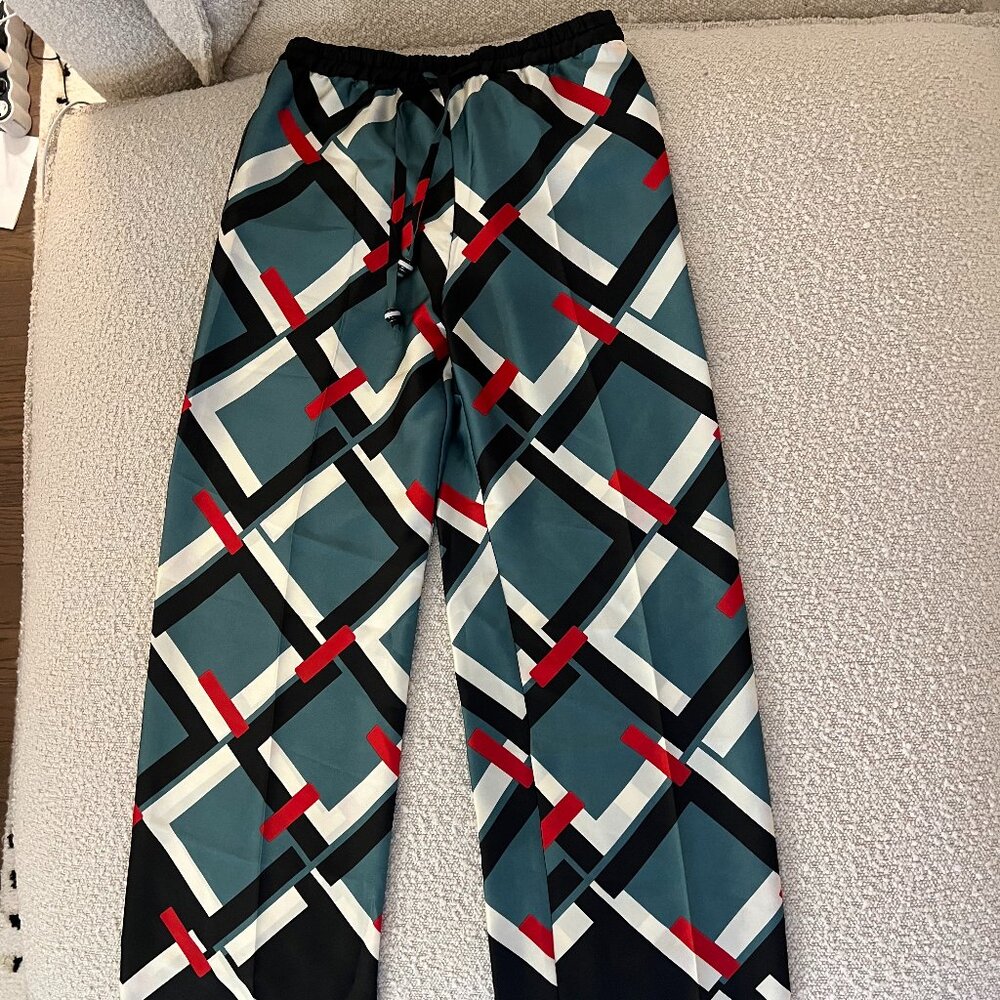 NWT Zara Green Pattern Silk Pants S